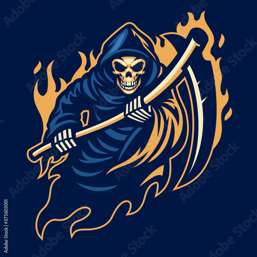grim reaper mascot with with sickle