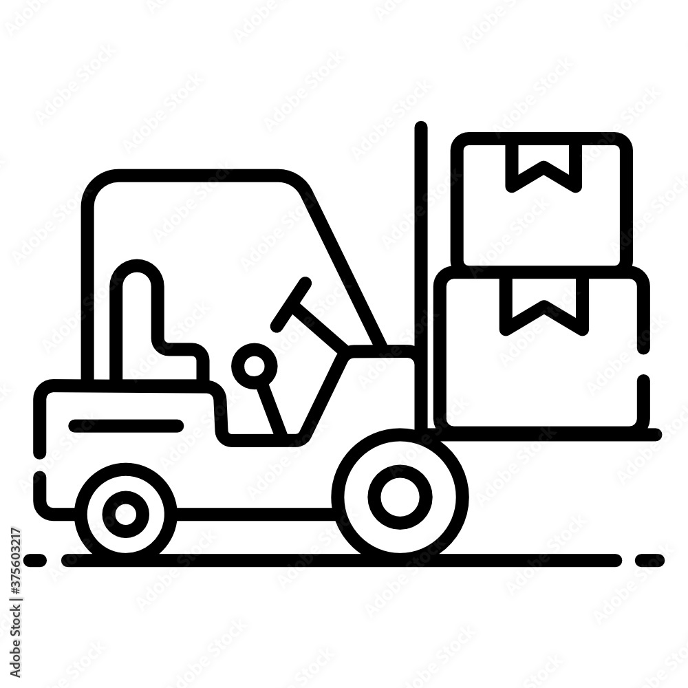 
Forklift truck icon, lifter holding cardboards in style 
