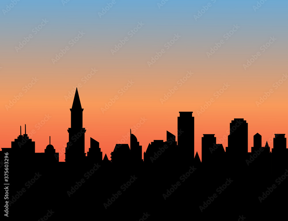 night city skyline.vector illustration of a night city.Vintage town at night.Night sky with star and Town silhouettes.Silhouette of the city and night sky with stars.Vector EPS 10.