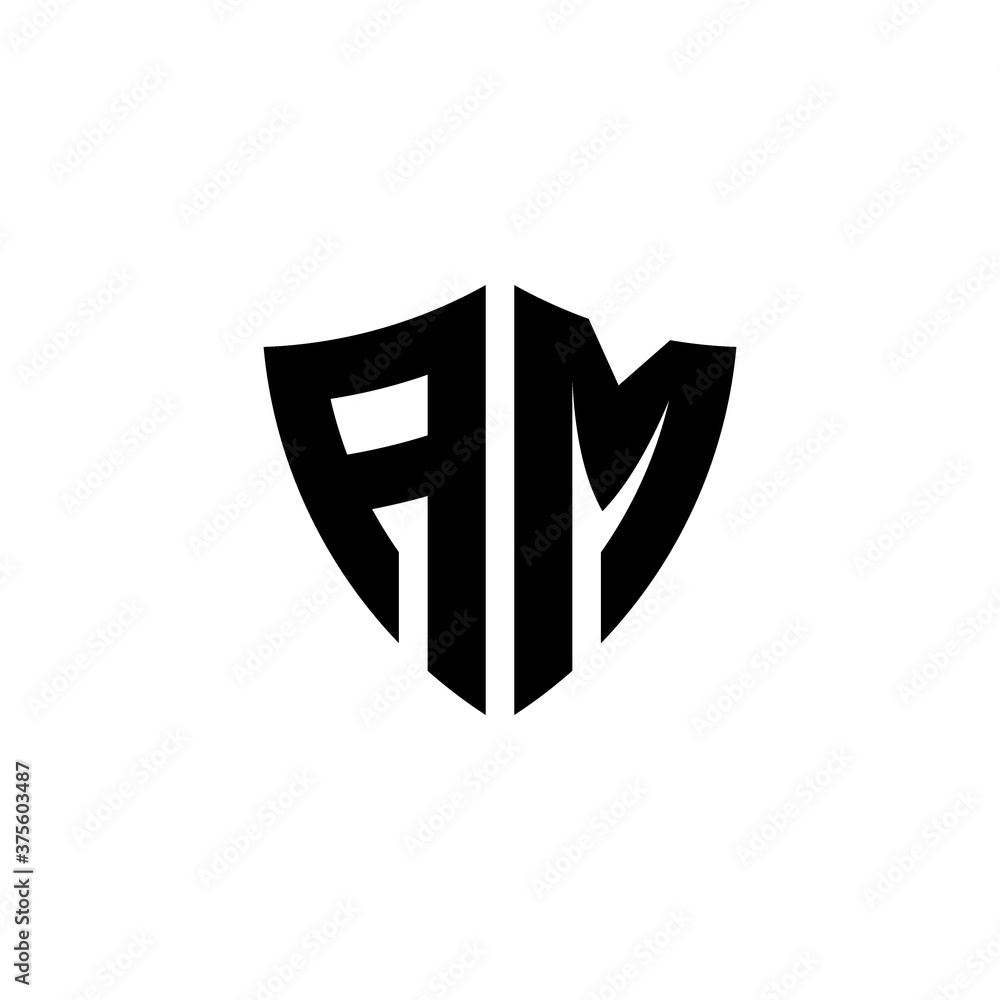 AM monogram logo with shield shape design template AM monogram logo with shield shape design template