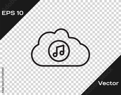 Black line Music streaming service icon isolated on transparent background. Sound cloud computing, online media streaming, song, audio wave. Vector.