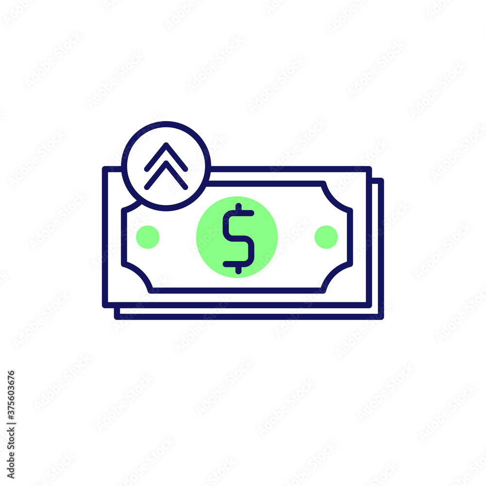 dollar paper money, pay button linear color icon vector illustration. simple and modern style icon, logo, sign, pictogram, symbol dollar paper money, pay button linear color icon vector illustration. simple and modern style icon, logo, sign, pictogram, symbol