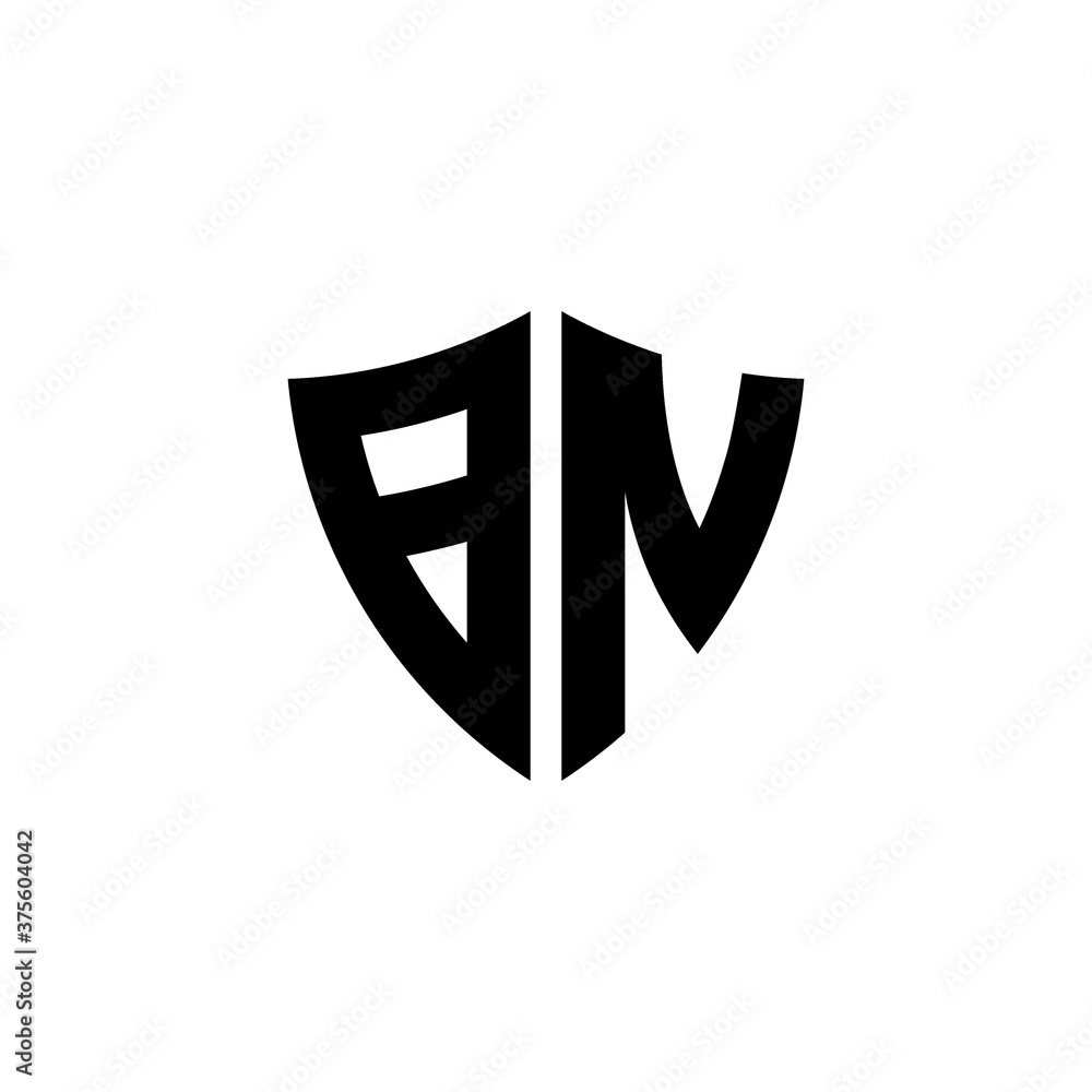 BN monogram logo with shield shape design template BN monogram logo with shield shape design template