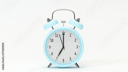 Classic alarm clock, alarming at 7 o 'clock, 3d rendering.