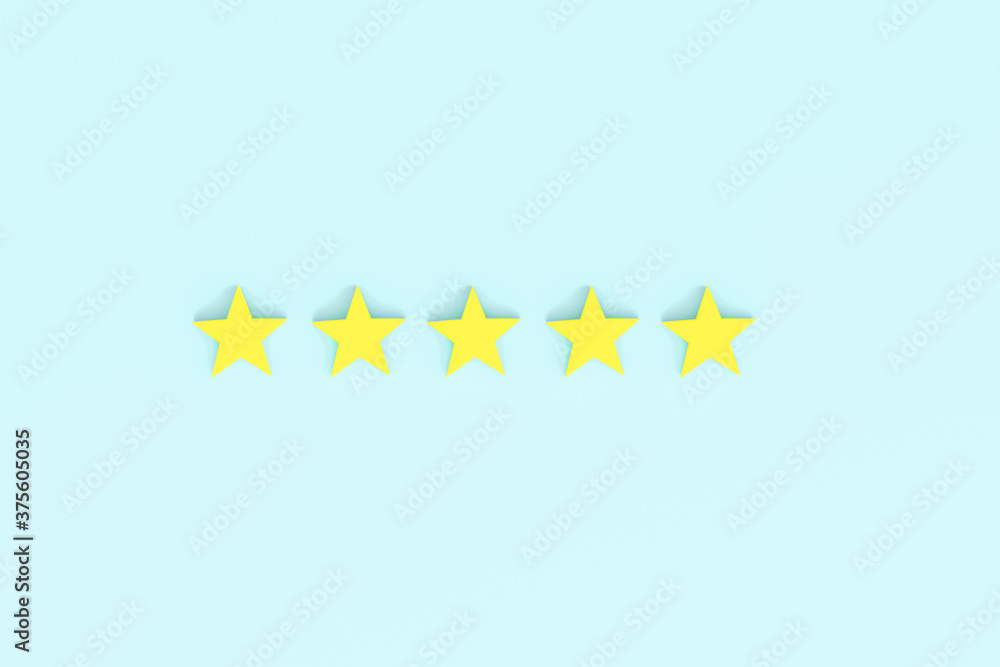 Service rating five star concept on blue background, 3D rendering. Service rating five star concept on blue background, 3D rendering.