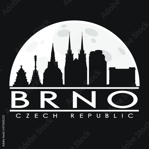 Brno Czech Republic Skyline City Flat Silhouette Design Background.