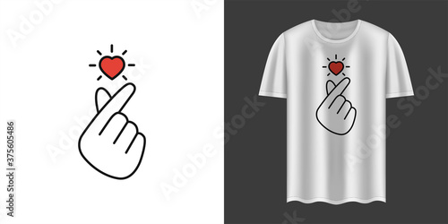 Stylish white t-shirt and apparel trendy design with Korean love sign. Textiles, t-shirts, web. Typography, print, vector illustration.
