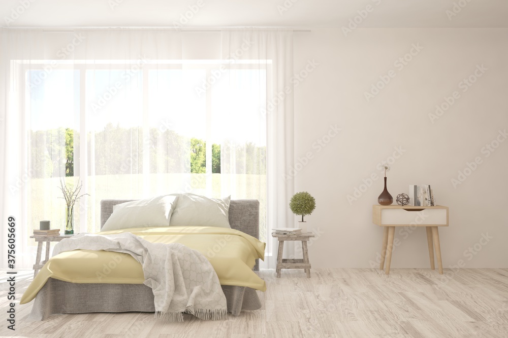Obraz premium White living room with sofa. Scandinavian interior design. 3D illustration