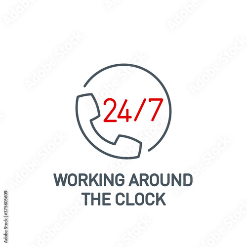 24/7 hour food ordering and delivery service outline icon. Single high quality outline logo symbol for web design mobile app. Thin line sign logo. 24 hours a day 7 days a week icon isolated on white