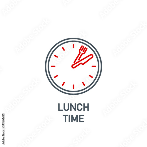 mobile app food time on the clock icon isolated on white. outline app symbol wall clock with cutlery: knife and fork. Quality element lunch break time with editable Stroke. midday on the watch banner