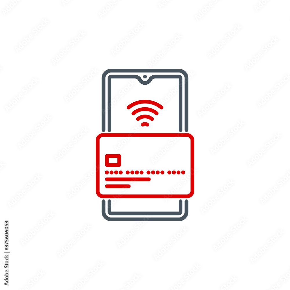 mobile app icon contactless online payment credit card or NFC smartphone via POS terminal banner isolated on white. payment method outline symbol Acquiring payment Quality element with editable Stroke mobile app icon contactless online payment credit card or NFC smartphone via POS terminal banner isolated on white. payment method outline symbol Acquiring payment Quality element with editable Stroke