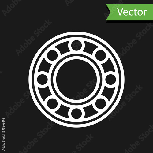 White line Bicycle ball bearing icon isolated on black background. Vector.