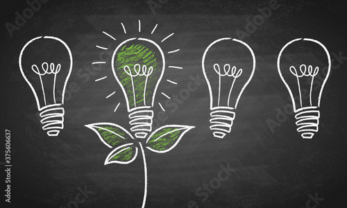 Green energy light bulb chalk board vector background