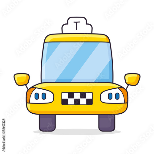 Yellow taxi cab front view cartoon vector icon isolated
