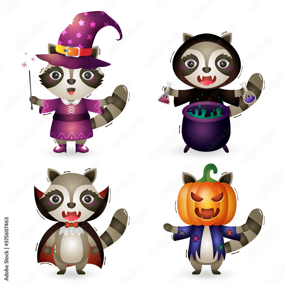 cute raccoons with costume halloween character collection cute raccoons with costume halloween character collection