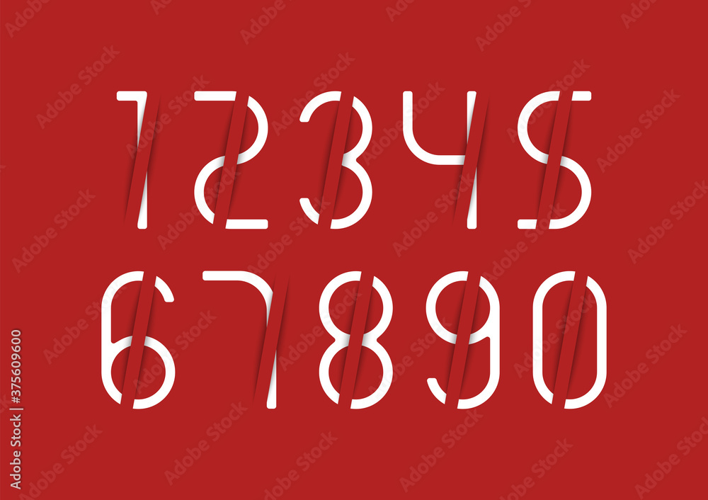 Obraz premium Set of white numbers with shadow effect on red background