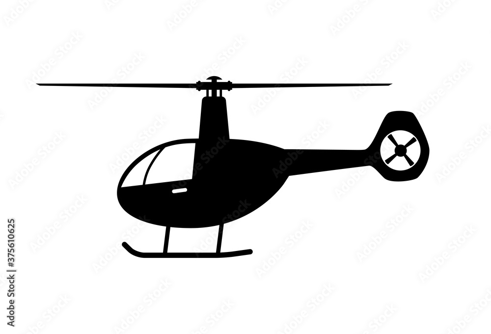 Black helicopter vector icon on white background Black helicopter vector icon on white background