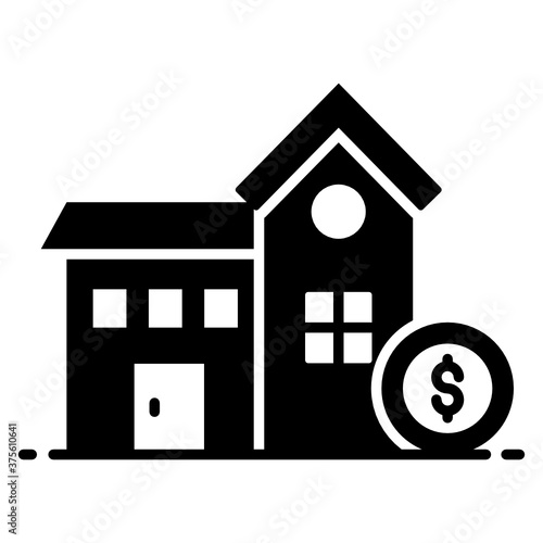 
Coin with a building, home equity loan in style 

