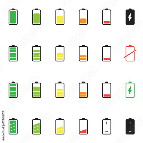 Battery charge vector icons set