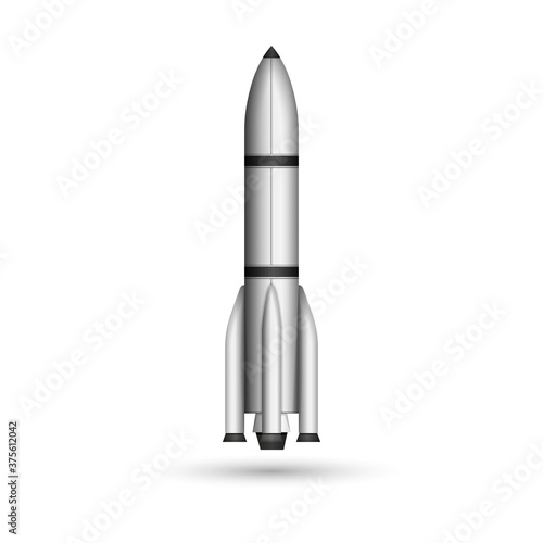 Space rocket mockup realistic 3d vector model isolated on white background, launch of a multistage rocketship