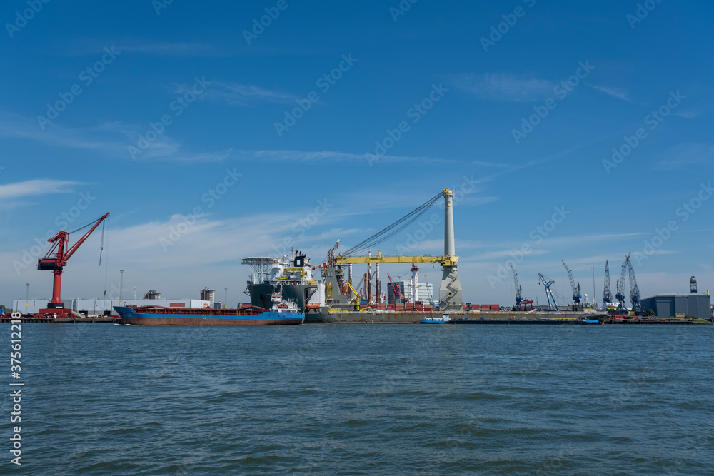 activity in the harbour of rotterdam