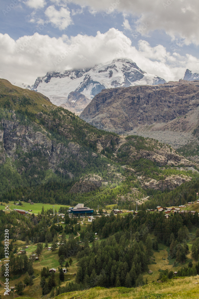 View of Gornergrat from the other side of Zermatt valley (vertical) View of Gornergrat from the other side of Zermatt valley (vertical)