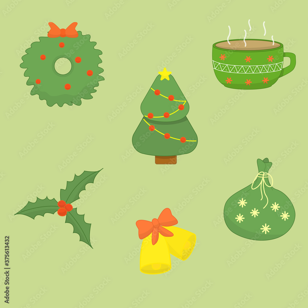 Cozy Christmas vector illustration set.