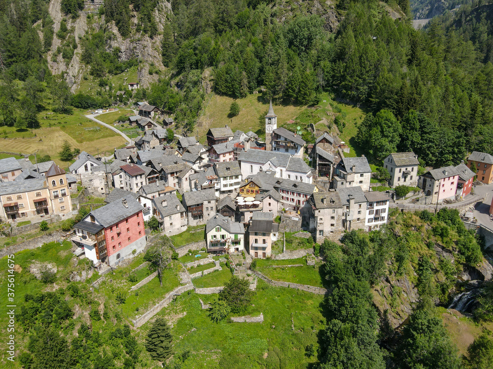 The village of Fusio on Maggia valley in the Swiss alps