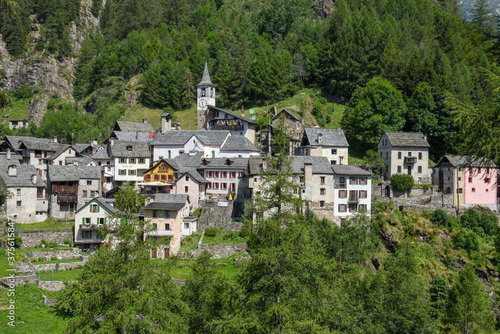 The village of Fusio on Maggia valley in the Swiss alps