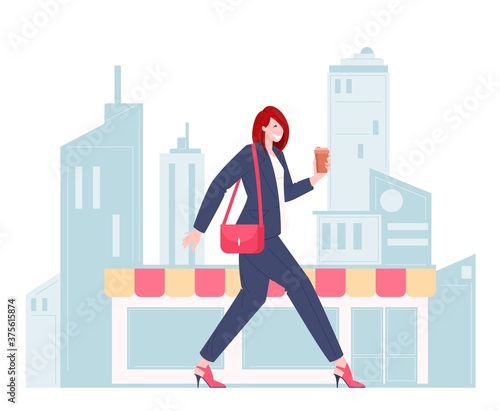 female worker walking through the city