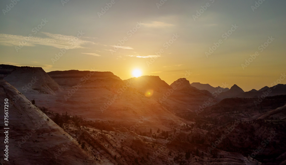 Amazing landscape sunset on Canyon Overlook, Zion National Park, Utah