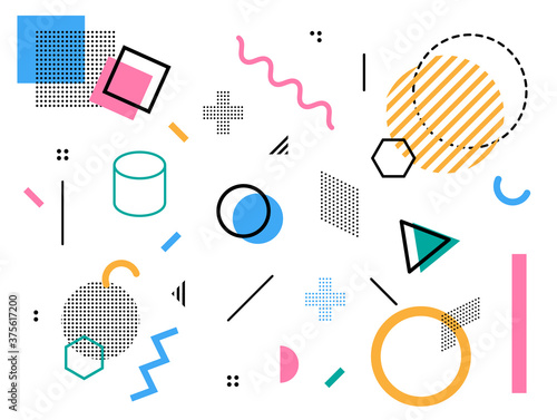 Memphis style geometric background playful design, abstract geometric background design template graphics, colorful geometric shape pattern