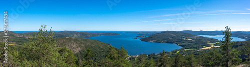 Amazing panorama of the Coast of "Hoga Kusten" and Gulf of Bothnia. View from the top of "Skuleberget" is famouse mountain in Sweden. Travel within country. 
