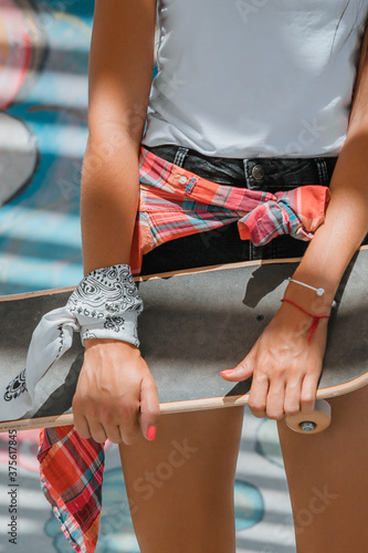 young woman with skate