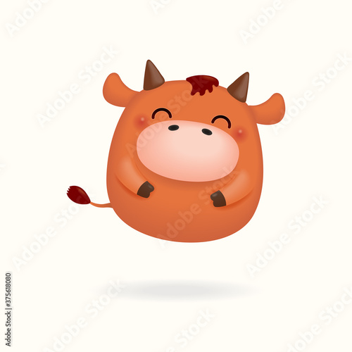 2021 Chinese New Year vector illustration of a cute happy little ox balloon  isolated on white. Hand drawn cartoon clipart. Design concept for zodiac sign  holiday card  banner  poster  decor element.