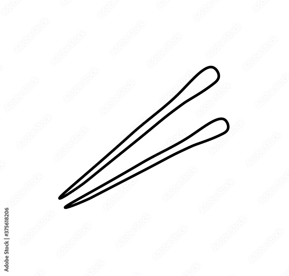 Vector chopsticks with a black line.Simple food and cooking illustration in doodle style on a white isolated background hand drawn.Design for social networks,web,advertising,banners,menus,recipes. Vector chopsticks with a black line.Simple food and cooking illustration in doodle style on a white isolated background hand drawn.Design for social networks,web,advertising,banners,menus,recipes.