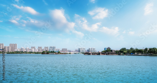 The architectural landscape and beautiful scenery of Dongchang Lake in Liaocheng, Shandong