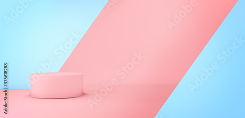 Pink and blue pastel 3d mockup or background. Blank minimal abstract geometric stage or platform for product presentation. Modern Pink and blue pastel copy space. 3d rendering.