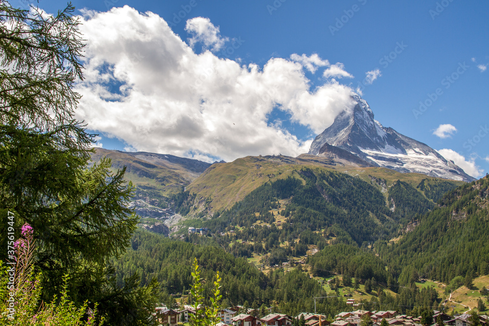 Matterhorn and landscape of Zermatt valley, Switzerland (summer)