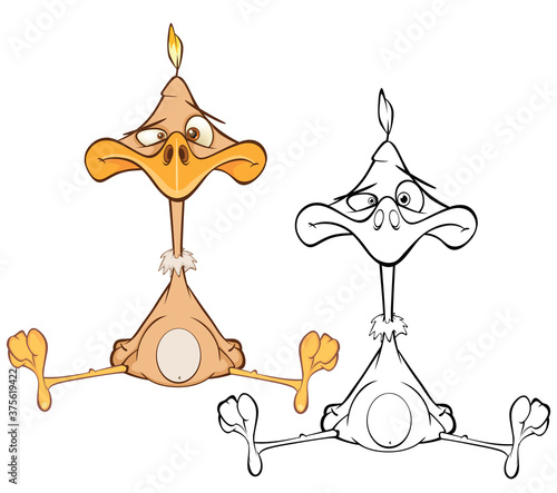 Vector Illustration of a Cute Cartoon Character Bird for you Design and Computer Game. Coloring Book