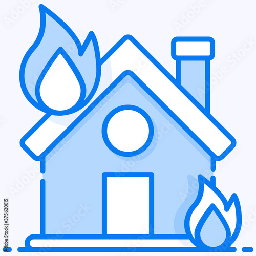
House burning, fire insurance concept 
