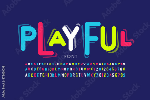 Playful style font design, childish letters and numbers vector illustration