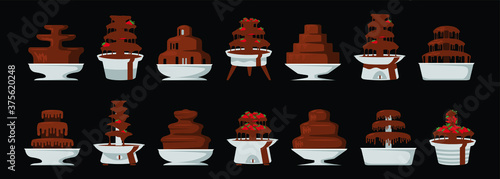 set of chocolate fountain cartoon icon design template with various model. vector illustration