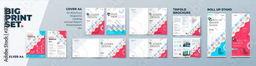 Corporate Identity Print Template Set of Brochure cover, flyer, tri fold, report, catalog, roll up banner. Branding design. Business stationery background design collection.