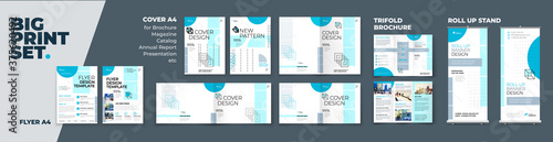 Corporate Identity Print Template Set of Brochure cover, flyer, tri fold, report, catalog, roll up banner. Branding design. Business stationery background design collection.