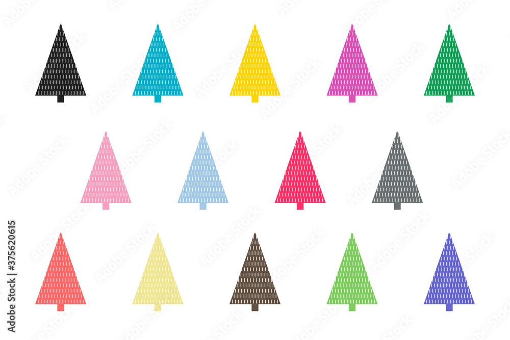 Set of multicolored Christmas trees of triangular shape. Vector illustration. Set of multicolored Christmas trees of triangular shape. Vector illustration.