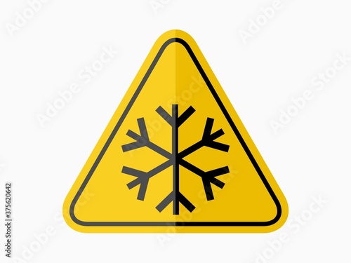 isolated warning frost hazards symbols on yellow round triangle board warning sign for icon, label, logo or transportation etc. flat paperwork  style vector design.