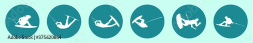 set of wakeboarding cartoon icon design templates with various models. vector illustration