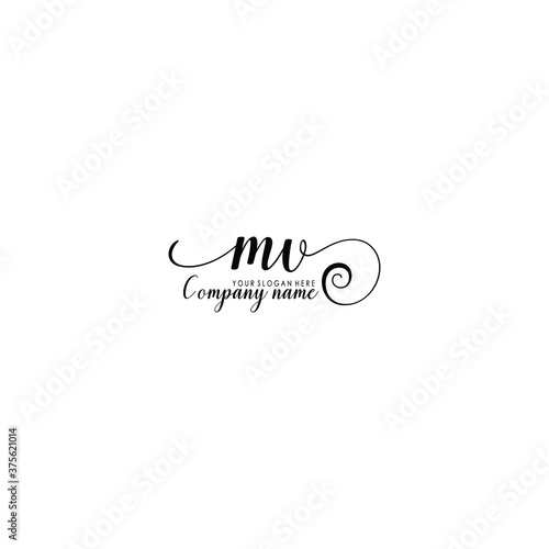 MV Initial handwriting logo template vector