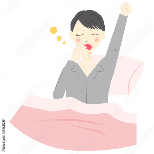 朝　起床　ミドル　女性